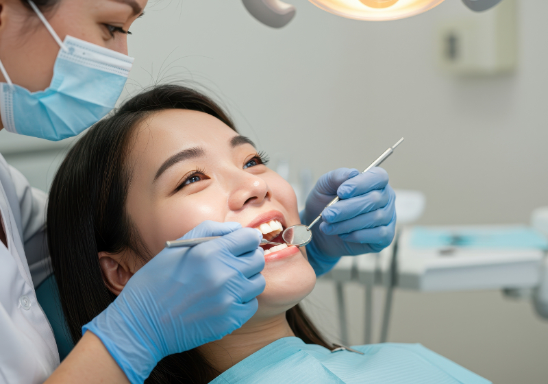 根管治療を受ける女性