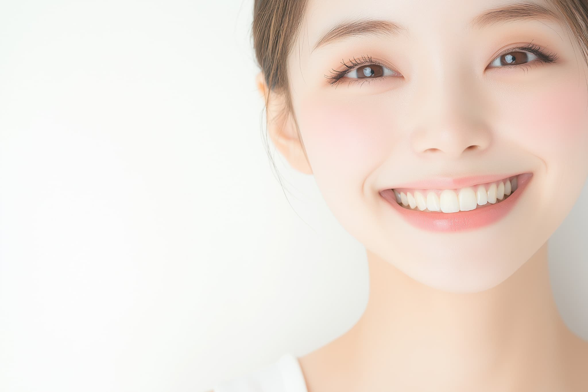 白く綺麗な歯を見せて笑う女性