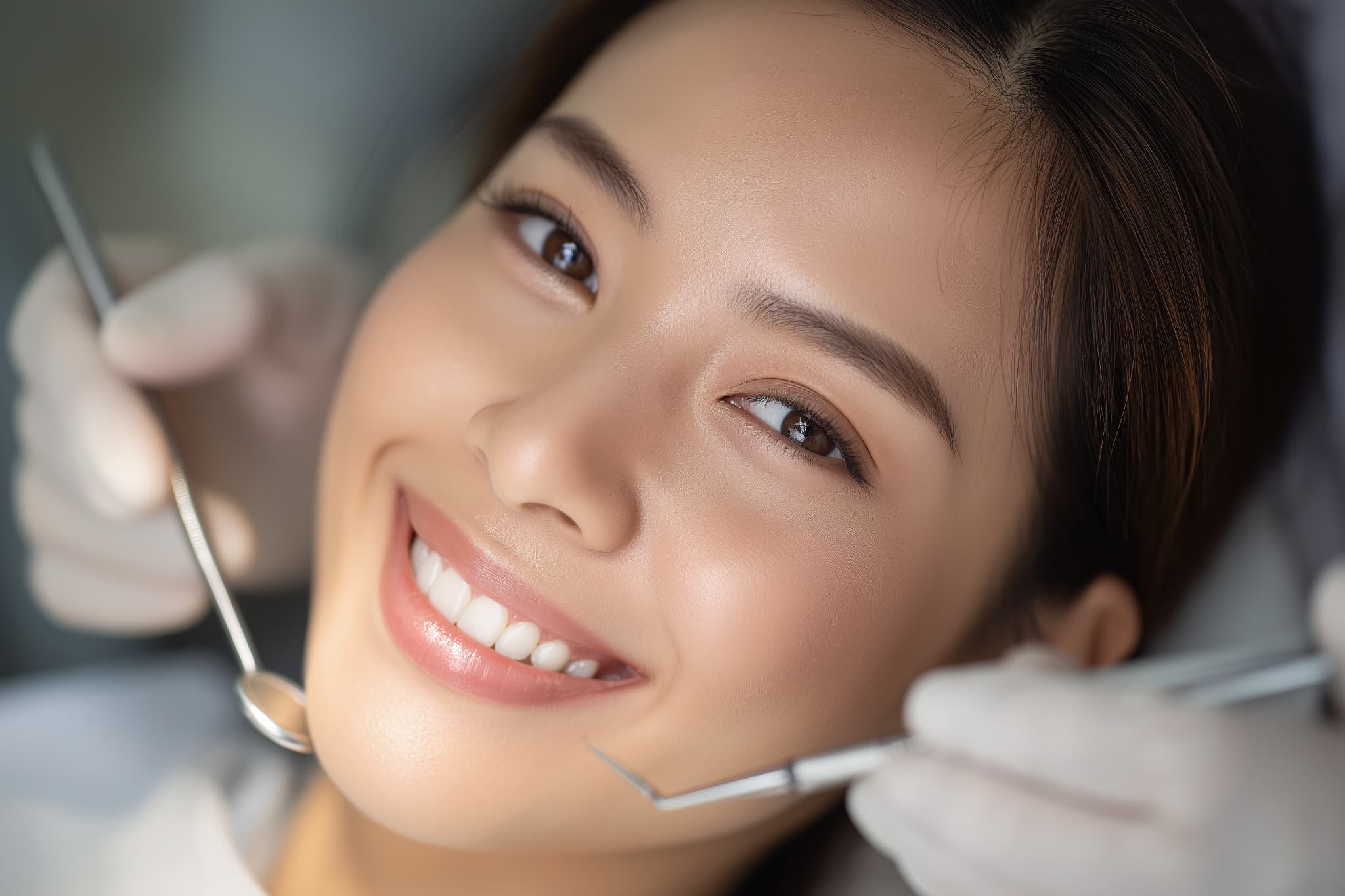 セラミックの歯へ交換する笑顔の女性