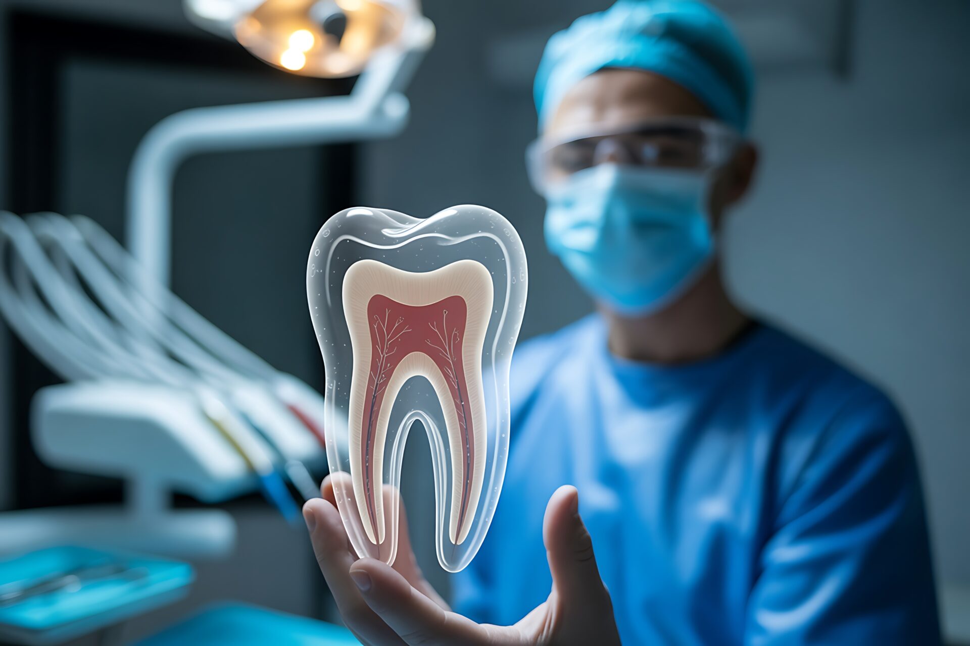 歯周外科治療中の歯科医師